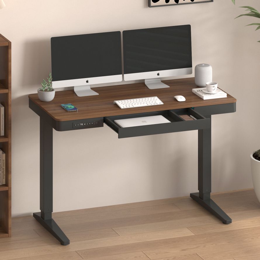 dark wood Smart Dual Motor Adjustable Height Electric Desk