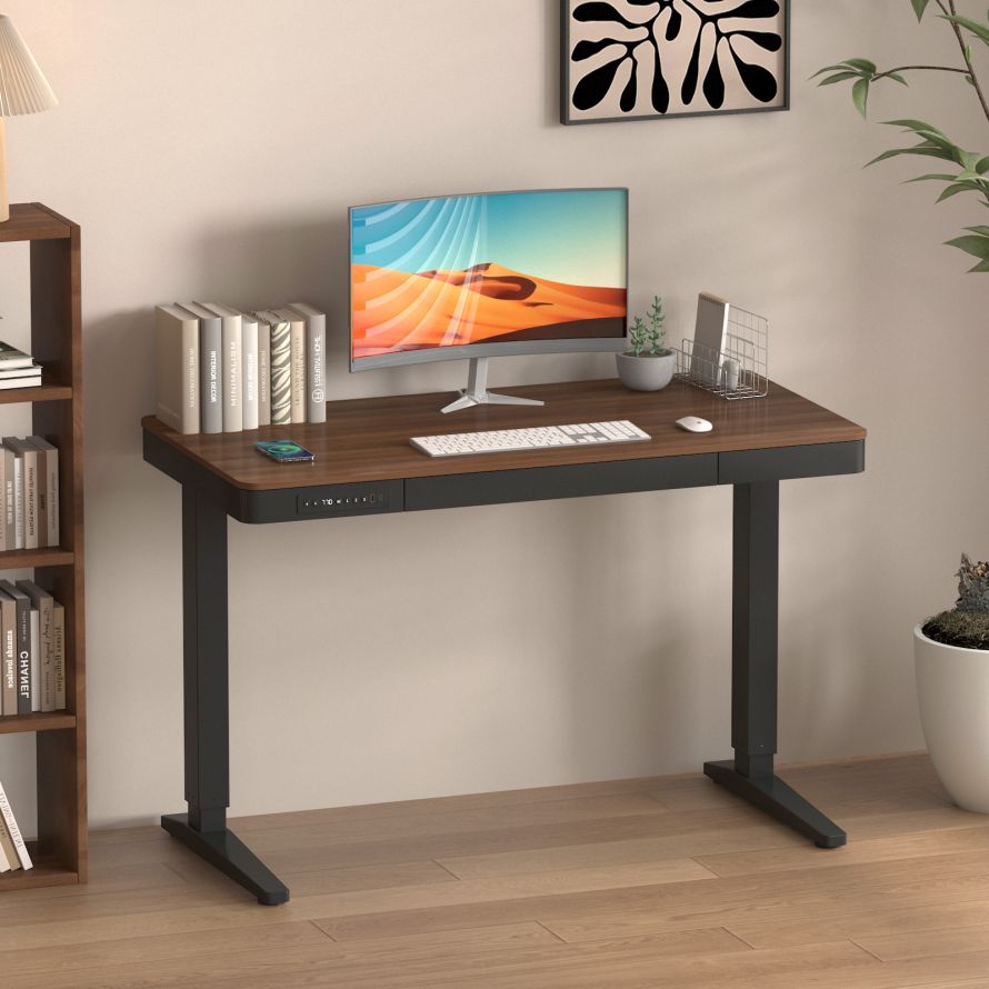 dark wood Smart Dual Motor Adjustable Height Electric Desk display