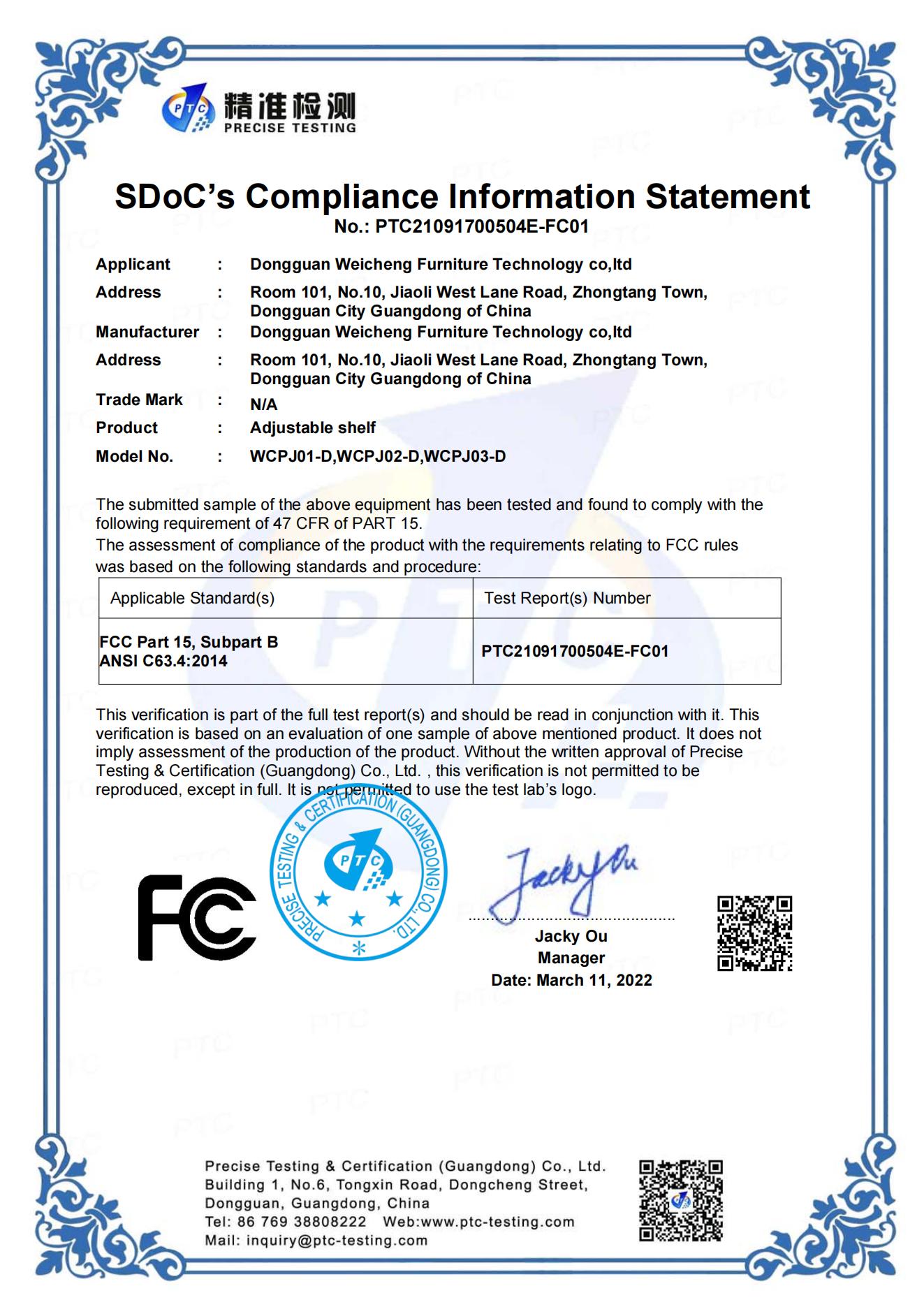 SDoC's Compliance information Statement